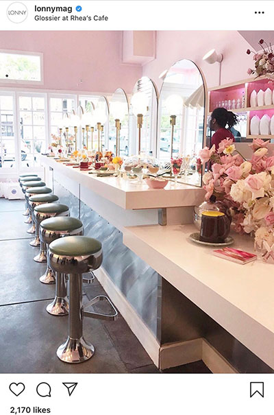 Glossier pop-up at Rhea’s Café in San Francisco.