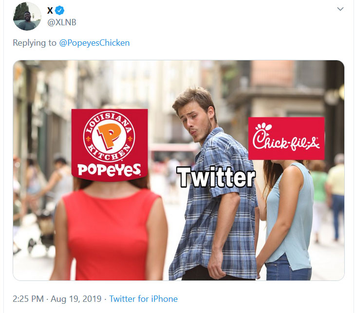 Popeyes and Chick-fil-a chicken sandwich meme