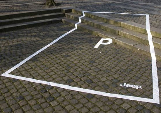 Parking spots drawn on city steps