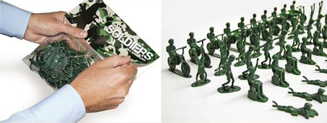 Toy soldier figurines enjoying childhood activities