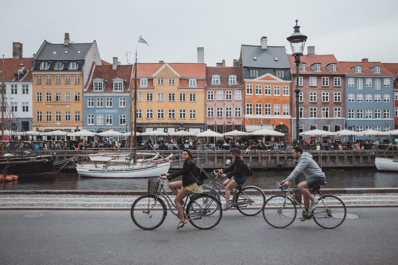 Tourists bike in Copenhagen